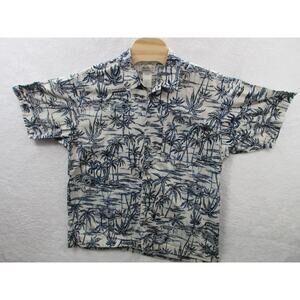 Vintage Quicksilver Hawaiian Palm Trees Shirt Mens Large Cotton Short Sleeve